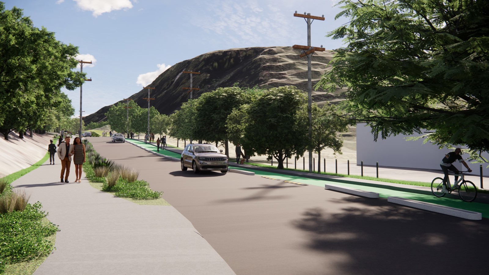 A 'before and after' of the proposed redevelopment of the approach to the Maungarei - Mt Wellington (illustrative guide only).